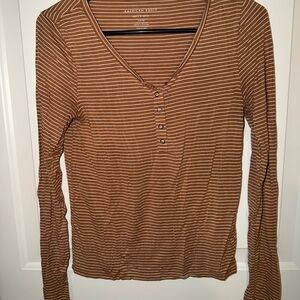 American Eagle Outfitters Brown Striped Long Sleeve Top